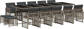 vidaXL 15 részes szürke polyrattan kerti étkezőgarnitúra párnákkal