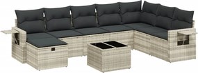 vidaXL 9 részes világosszürke polyrattan kerti ülőgarnitúra párnával