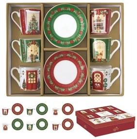 Karácsonyi porcelán eszpresszó kávés csésze + alj 100 ml 6 személyes díszdobozban Festive Avenue