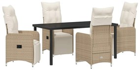 vidaXL Kert étkező szett párnával 5 pcs Bézs polirattan