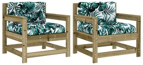 vidaXL 2 db tömör impregnált fenyőfa kerti szék párnákkal