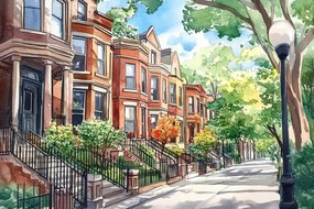 Vászonkép Canvas Város Utca Házak Brownstone Amerika Usa 60x40