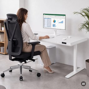 Elektromos ülő-álló íróasztal fiókkal és Qi vezeték nélküli töltővel fehér, 1600 mm: ELLIS