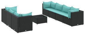 vidaXL 8 részes fekete polyrattan kerti ülőgarnitúra párnákkal