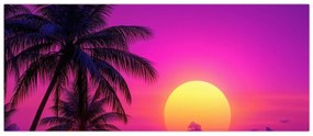 Kép - Lila naplemente pálmafával (120x50 cm)