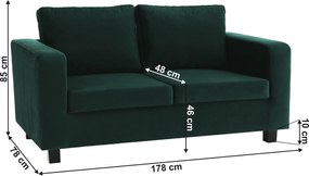 Teljesen kárpitozott heverő, 3-as ülés, smaragd szövet, LUANA