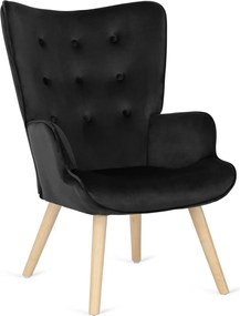 Pihenőfotel fekete színben, bársony kárpittal, lábtartóval LOZANO