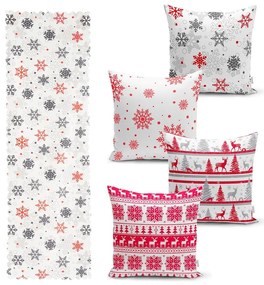 Red Christmas 4 db karácsonyi párnahuzat és asztali futó szett - Minimalist Cushion Covers