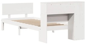 fehér tömör fenyőfa könyvespolcos ágy matrac nélkül 100x200 cm