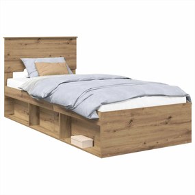 vidaXL Ágykeret fejtámlával Művészi tölgy 90 x 190 cm Faanyag
