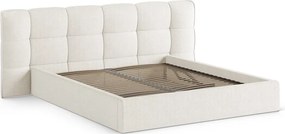 Elefántcsont színű kárpitozott ágyneműtartós franciaágy ágyráccsal 160x200 cm Eric – Micadoni