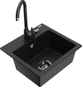 Mexen Milo 1 kamrás gránit mosogató Telma konyhai csapteleppel, fekete - 6505-77-670200-70-B