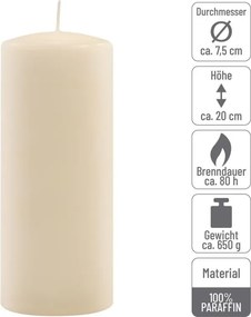 Gyertya készlet 20 cm Ø 7,5 cm 6 db krém