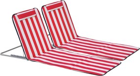Outsunny 2 db-os állítható háttámlás beach napozóágy szett 5 pozícióval, fejtámlával és utazótáskával, acél és PE, 124x53x35-45 cm, Piros és Fehér | A