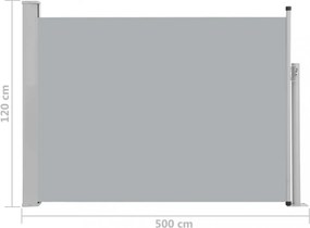 szürke behúzható oldalsó teraszi napellenző 120 x 500 cm