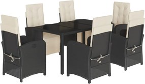vidaXL 7 részes fekete polyrattan kerti étkezőgarnitúra párnával