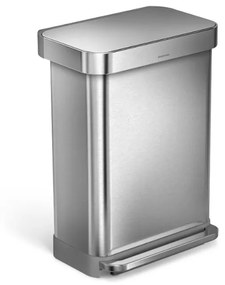 Négyszögletű pedálkosár 55 l, matt acél, táskatartó, rozsdamentes acél