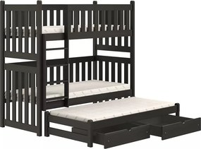 Swen emeletes ágy, kihúzható - fekete / 90x180
