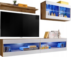 Rtv bútor szett Tivoli SET6 Wotan tölgy/Fehér, Kék Led