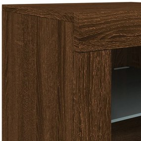 barna tölgy színű tálalószekrény LED-ekkel 162 x 37 x 67 cm