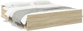 vidaXL sonoma tölgyszínű szerelt fa ágykeret 200 x 200 cm