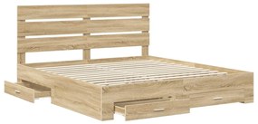 vidaXL Ágykeret fiókkal fejtámlával Sonoma tölgy 200 x 200 cm Faanyag