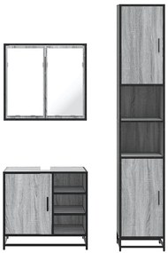 3 részes szürke sonoma színű szerelt fa fürdőszobai bútorszett