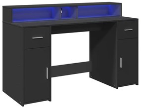 fekete szerelt fa íróasztal LED-világítással 140 x 55 x 91 cm