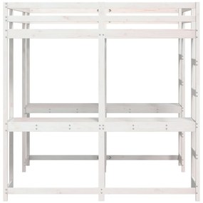 fehér tömör fenyőfa galériaágy asztallal és létrával 200x200 cm