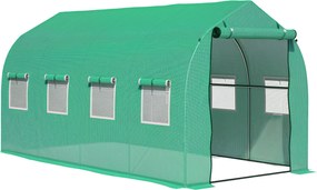 Outsunny 4x2x2 m Kültéri Üvegház 8 Hálós Ablakkal és Ajtóval, Zöld Kert Üvegház Teraszkerthez | Aosom