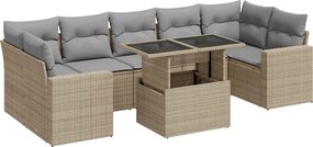 vidaXL 8 részes bézs polyrattan kerti ülőgarnitúra párnával