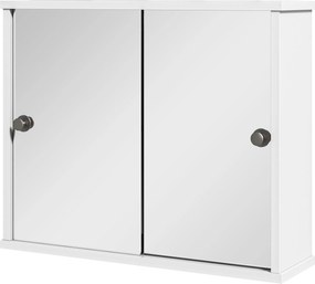 Kleankin Fürdőszobai Tükörszekrény Állítható Polccal és Dupla Csúszóajtóval, 55x15x45 cm Magasfényű Fehér | Aosom