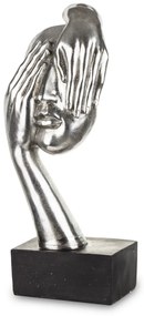 Bond design ezüst emberi arc kézekkel műanyag mellszobor asztali dekoráció fekete talpon 54x23x14cm
