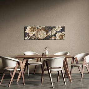 Sötét alapon arany virágok képe (órával) (90x30 cm)
