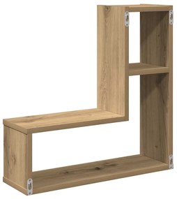 2 db kézműves tölgyszínű szerelt fa fali kockapolc 50x15x50 cm