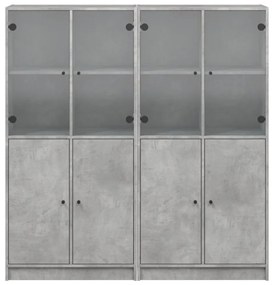betonszürke szerelt fa könyvespolc ajtókkal 136 x 37 x 142 cm