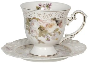 Porcelán csésze - fehér rózsás - 200 ml
