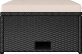 4-részes fekete polyrattan kerti bútorszett párnákkal