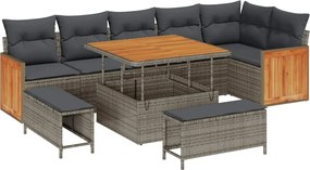vidaXL Kerti Kanapé Szett 9 pcs Szürke Poli Rattan és Porfestett Acél