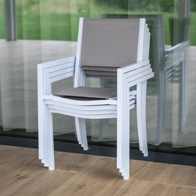 Kerti rakásolható szék, fehér acél/világosszürke, DORIO