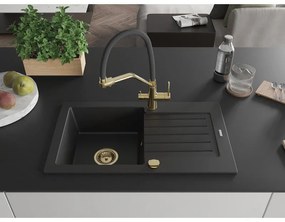 Mexen Pablo, gránit mosogató 752x436x161 mm, 1 kamrás és Duo mosogató csaptelep, fekete, 6510-77-671701-57-G