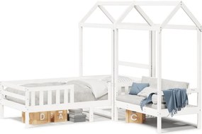 vidaXL fehér tömör fenyőfa ágy és pad szett tetővel 80 x 200 cm