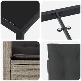 5 darabos kerti étkező készlet párnákkal világosszürke poly rattan
