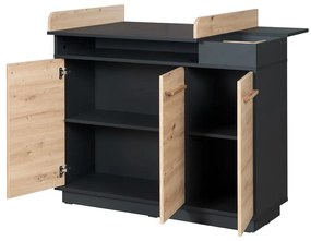 Antracitszürke-natúr színű alacsony gyerek komód pelenkázó feltéttel tölgyfa dekorral 118x103 cm Lenn – Roba