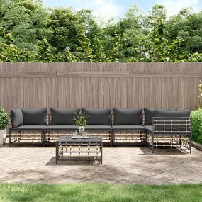 7 részes antracitszürke polyrattan kerti ülőgarnitúra párnákkal