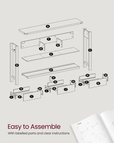 Keskeny konzolasztal 3 fiókkal és nyitott polccal, vidéki stílusban
