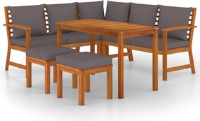 vidaXL 6 részes tömör akácfa kerti étkezőszett párnával