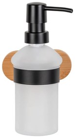 Fekete-natúr színű öntapadós üveg szappanadagoló 300 ml Orea Bamboo – Wenko