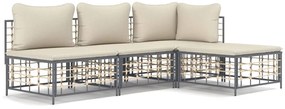 4 részes antracitszürke polyrattan kerti ülőgarnitúra párnákkal