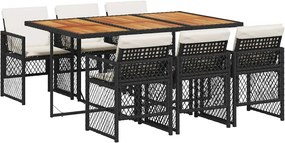 vidaXL 7 részes fekete polyrattan kerti étkezőgarnitúra párnával